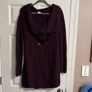 CAbi Deep Plum Ribbed Shawl Collar Sweater Coat